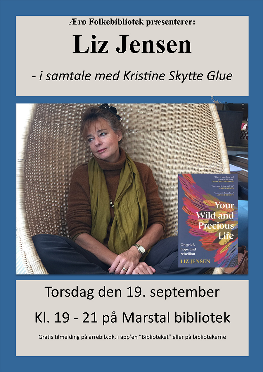 Liz-Jensen-19-september,-talk-in-Danish-at-Marstal-Bibliotek-plakat